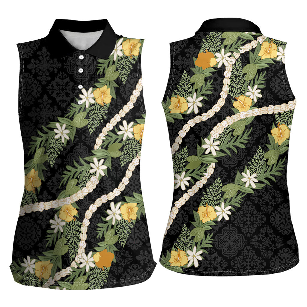 Puakenikeni Anthurium Pikake Lei Women Sleeveless Polo Shirt Hawaiian Quilt Pattern LT9 - Polynesian Pride