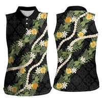 Puakenikeni Anthurium Pikake Lei Women Sleeveless Polo Shirt Hawaiian Quilt Pattern LT9 - Polynesian Pride