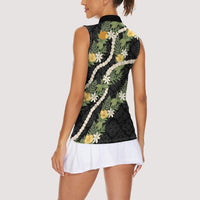 Puakenikeni Anthurium Pikake Lei Women Sleeveless Polo Shirt Hawaiian Quilt Pattern LT9 - Polynesian Pride