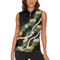 Puakenikeni Anthurium Pikake Lei Women Sleeveless Polo Shirt Hawaiian Quilt Pattern LT9 - Polynesian Pride