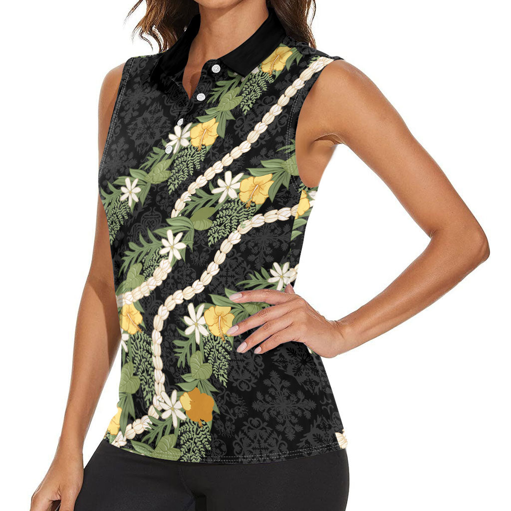 Puakenikeni Anthurium Pikake Lei Women Sleeveless Polo Shirt Hawaiian Quilt Pattern LT9 - Polynesian Pride