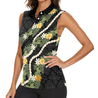 Puakenikeni Anthurium Pikake Lei Women Sleeveless Polo Shirt Hawaiian Quilt Pattern LT9 - Polynesian Pride