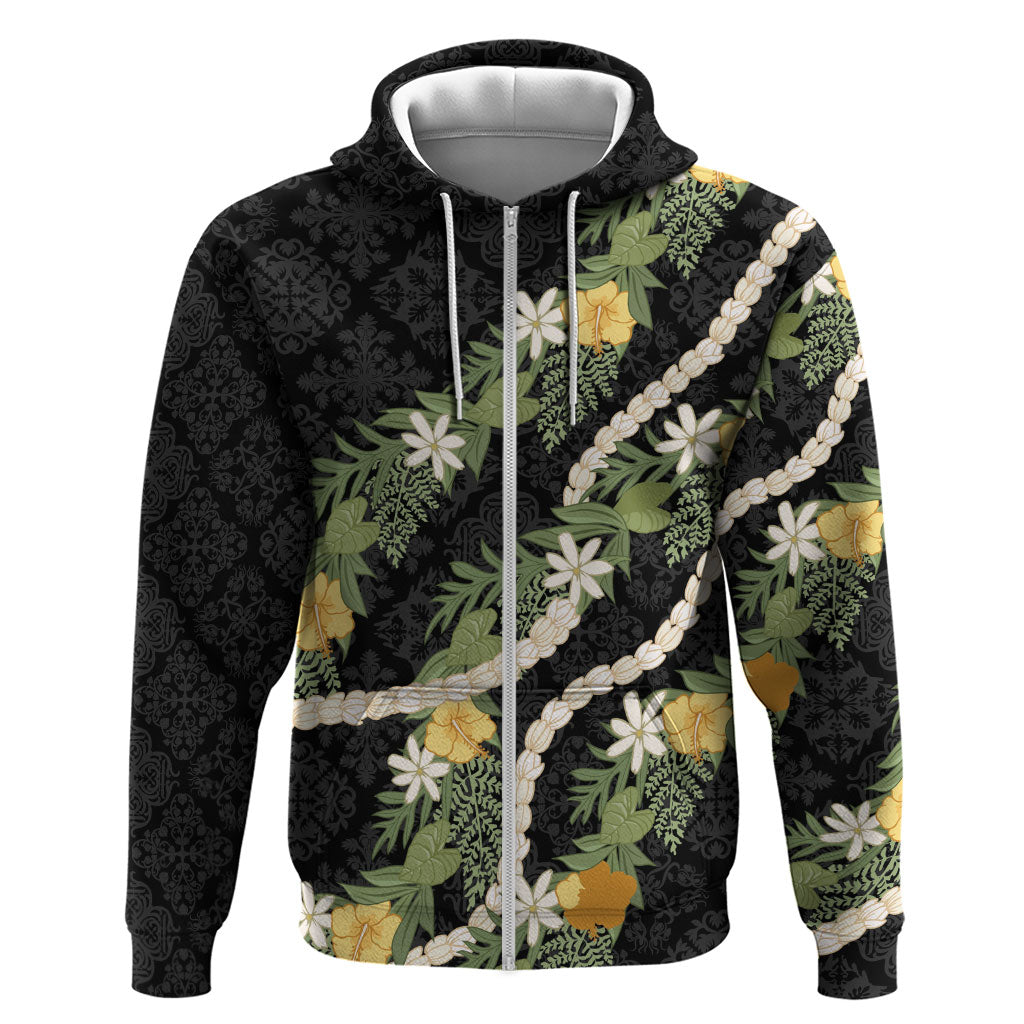Puakenikeni Anthurium Pikake Lei Zip Hoodie Hawaiian Quilt Pattern