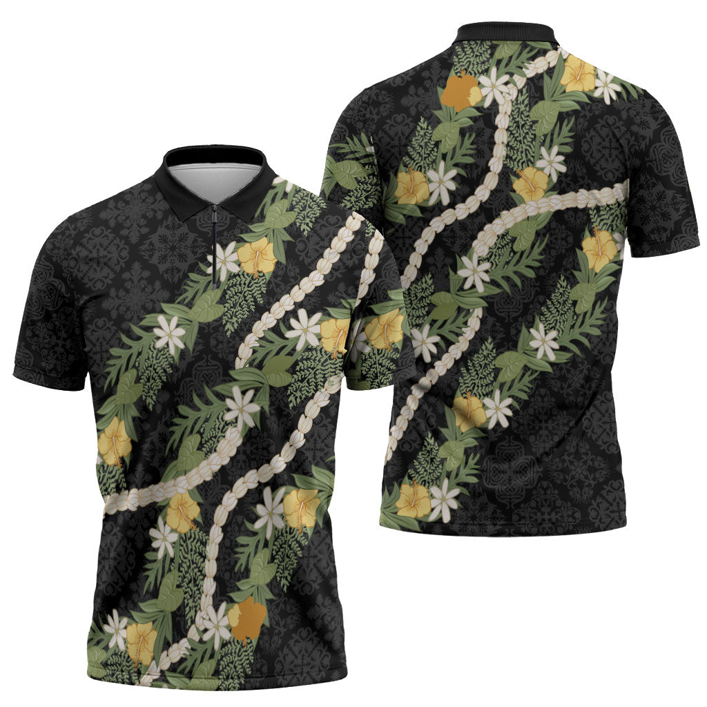 Puakenikeni Anthurium Pikake Lei Zipper Polo Shirt Hawaiian Quilt Pattern
