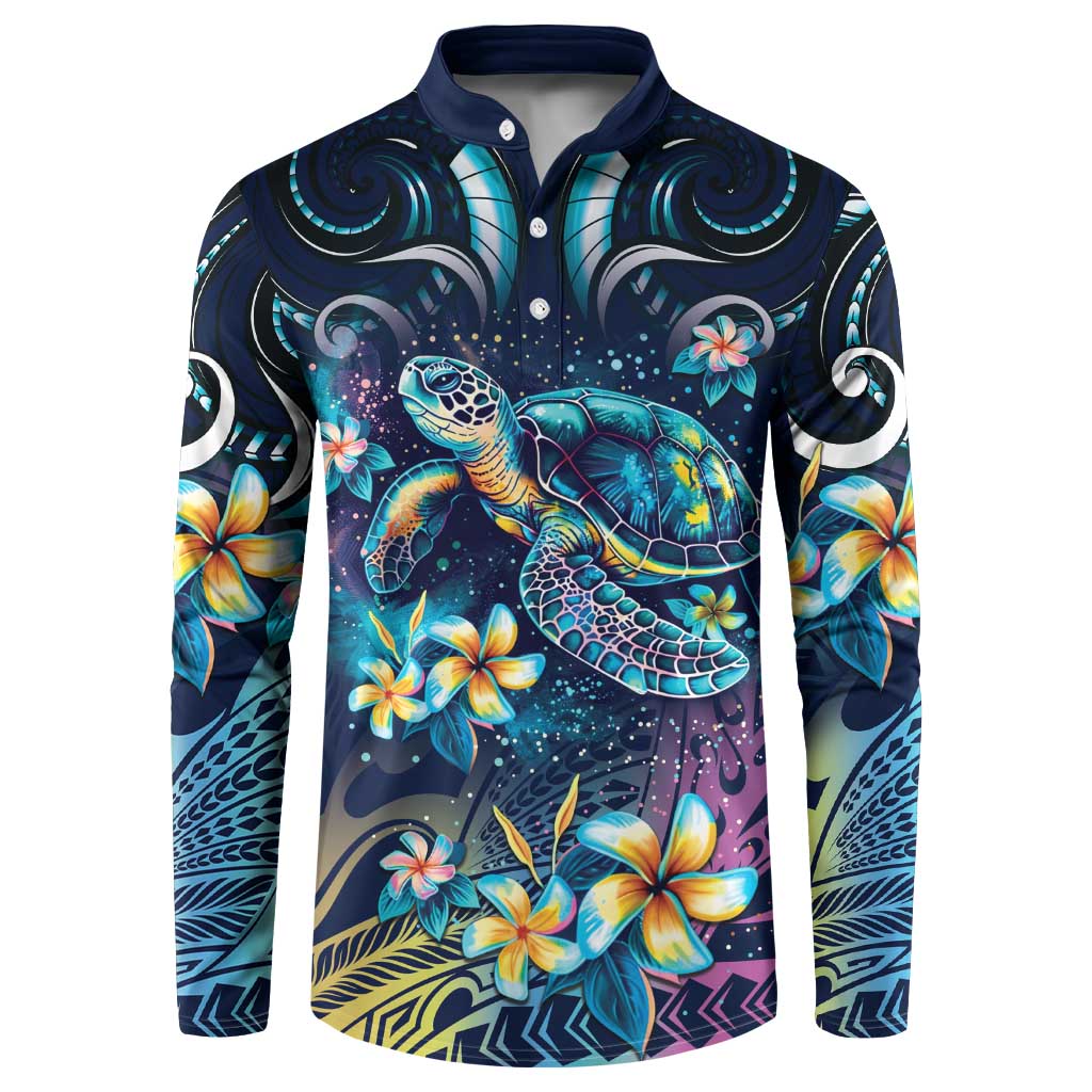 Plumeria Turtles Traditional Tribal Button Sweatshirt