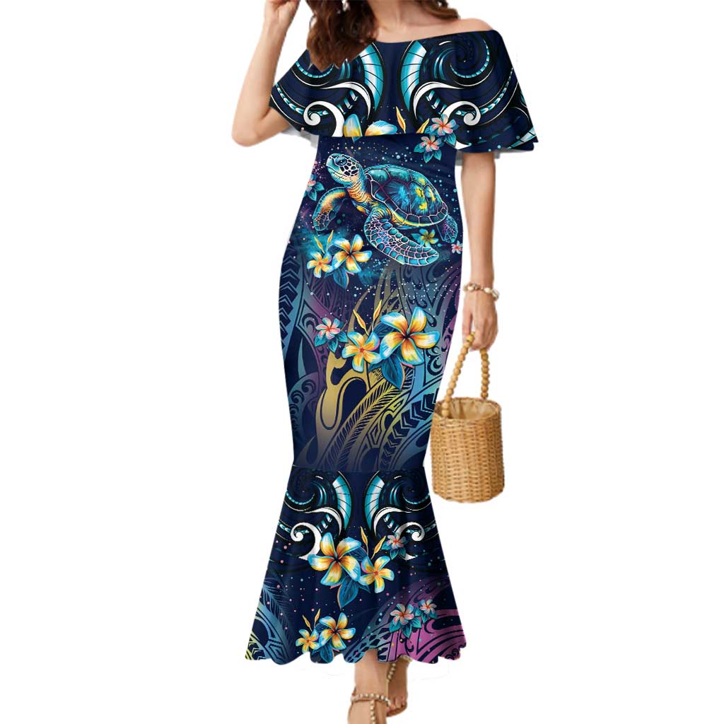 Plumeria Turtles Traditional Tribal Family Matching Mermaid Dress and Hawaiian Shirt