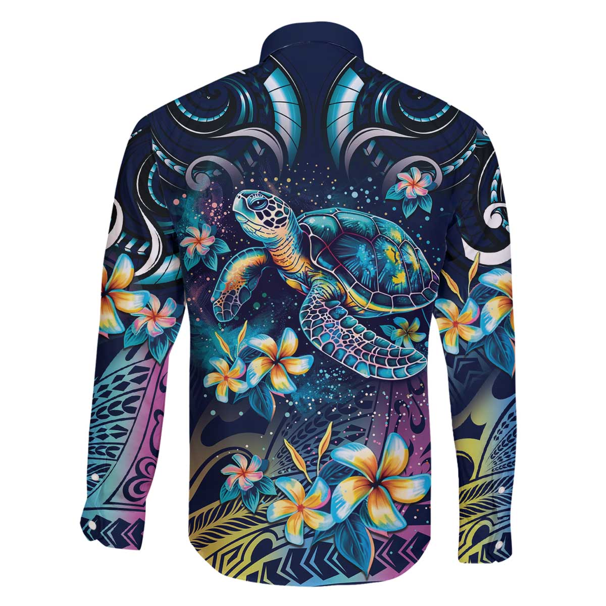 Plumeria Turtles Traditional Tribal Family Matching Off Shoulder Short Dress and Hawaiian Shirt