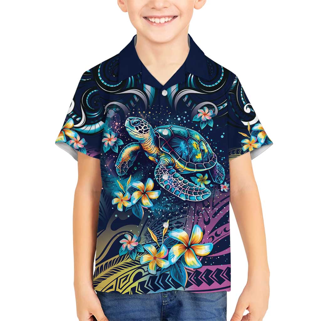 Plumeria Turtles Traditional Tribal Family Matching Tank Maxi Dress and Hawaiian Shirt