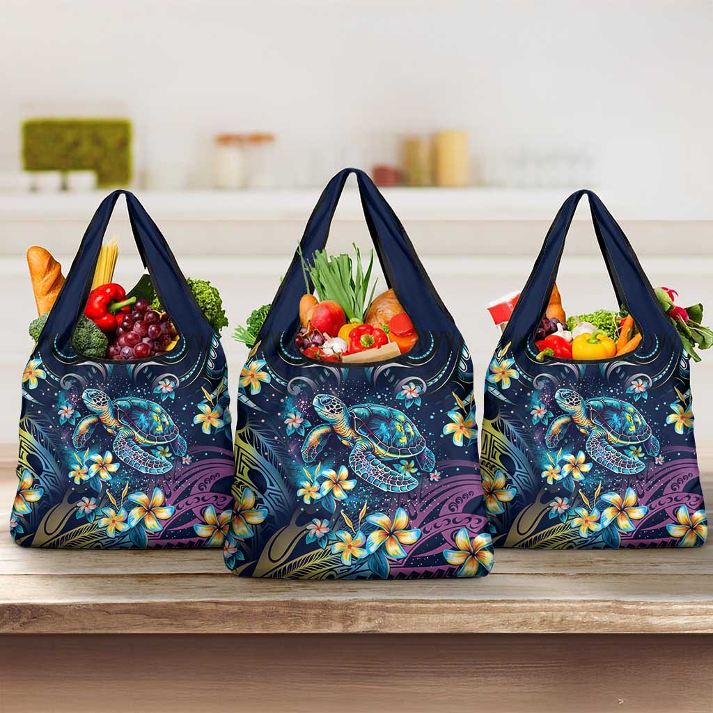 Plumeria Turtles Traditional Tribal Grocery Bag