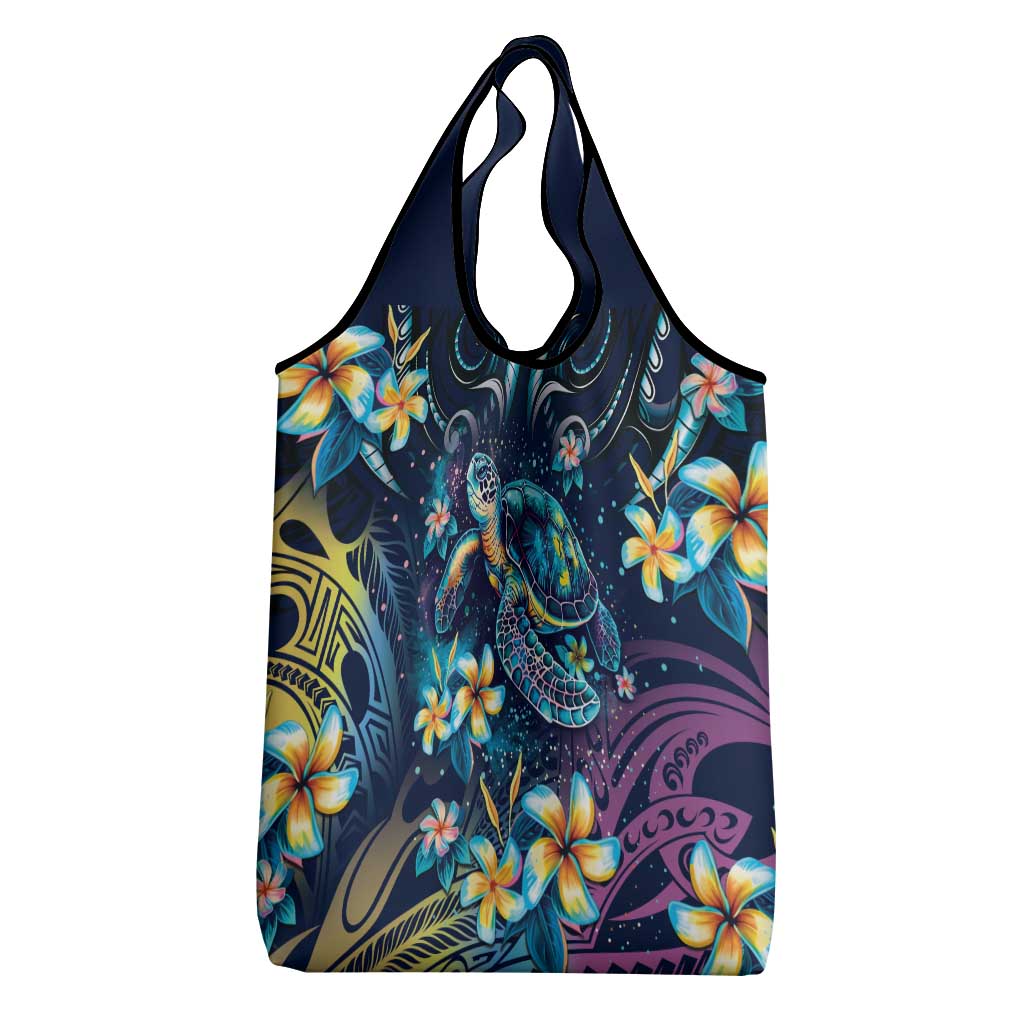 Plumeria Turtles Traditional Tribal Grocery Bag