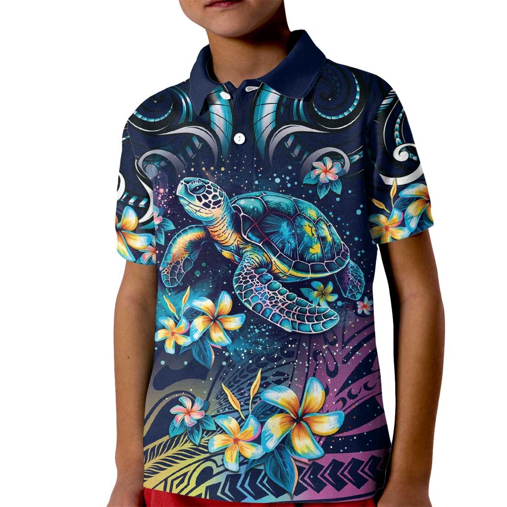 Plumeria Turtles Traditional Tribal Kid Polo Shirt LT9 Kid Black - Polynesian Pride