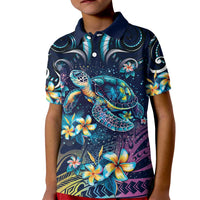 Plumeria Turtles Traditional Tribal Kid Polo Shirt LT9 Kid Black - Polynesian Pride