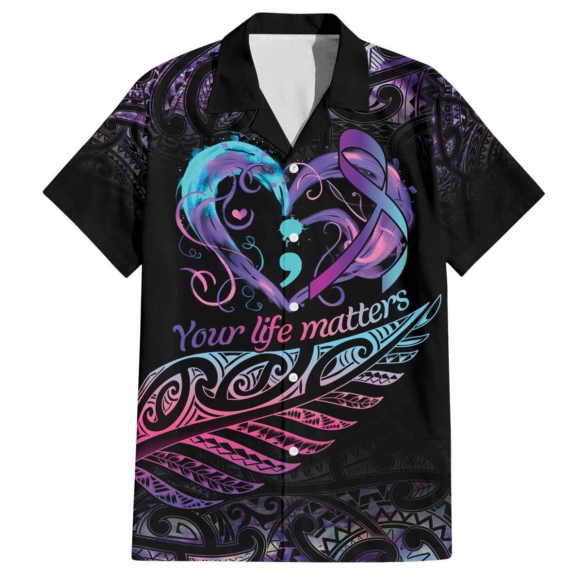 Personalised Your Life Matters Family Matching Off The Shoulder Long Sleeve Dress and Hawaiian Shirt Suicide Prevention Awareness Semicolon Heart