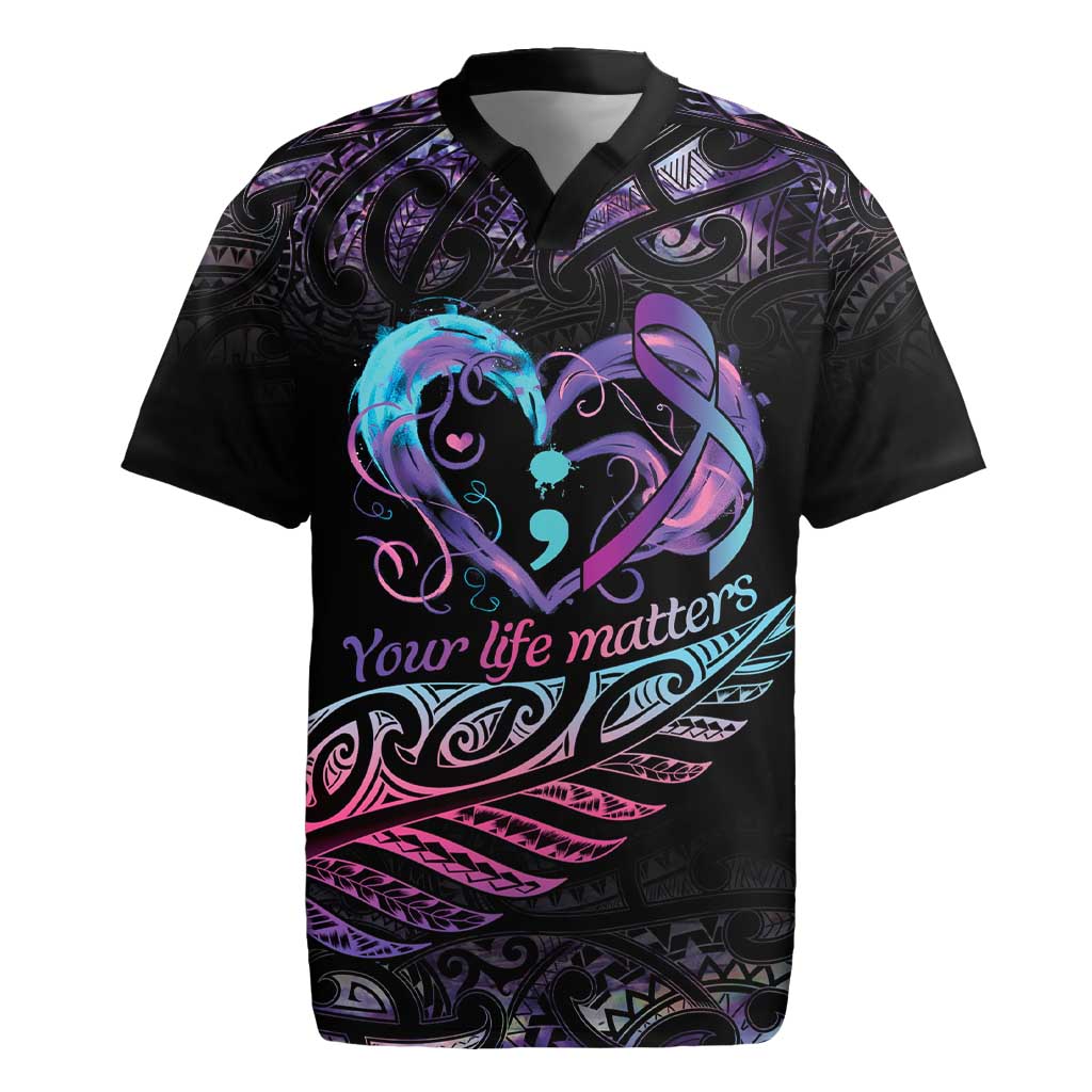 Personalised Your Life Matters Rugby Jersey Suicide Prevention Awareness Semicolon Heart