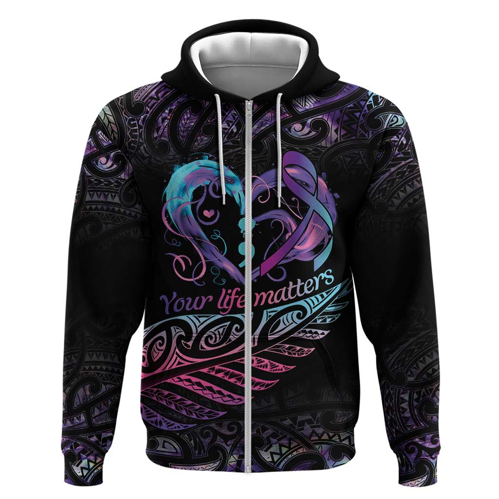 Personalised Your Life Matters Zip Hoodie Suicide Prevention Awareness Semicolon Heart