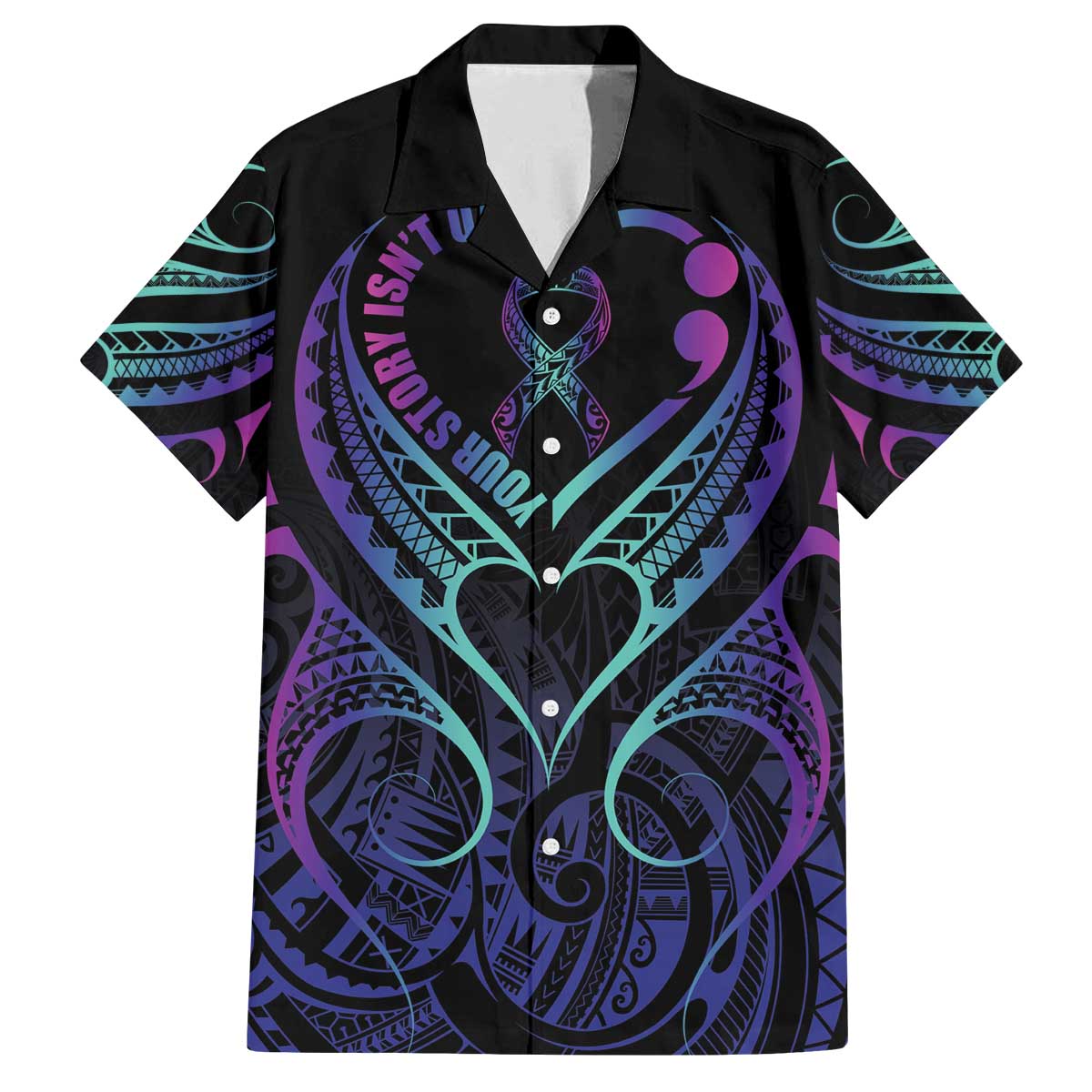 Personalised Your Story Isn't Over Family Matching Off Shoulder Short Dress and Hawaiian Shirt Suicide Prevention Awareness Semicolon Heart