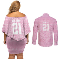 Custom New Zealand Basketball Indigenous Couples Matching Off Shoulder Short Dress and Long Sleeve Button Shirt - Polynesian Pride