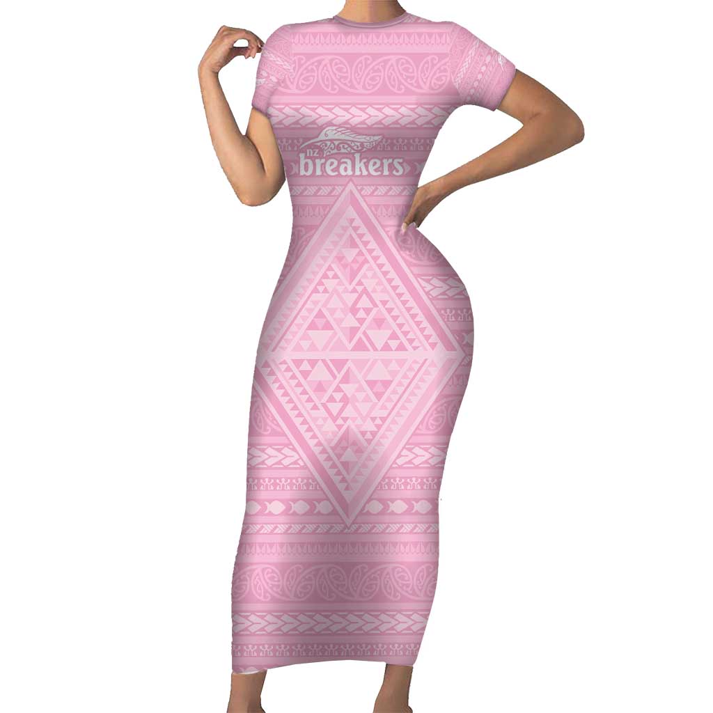 Custom New Zealand Basketball Indigenous Short Sleeve Bodycon Dress - Polynesian Pride