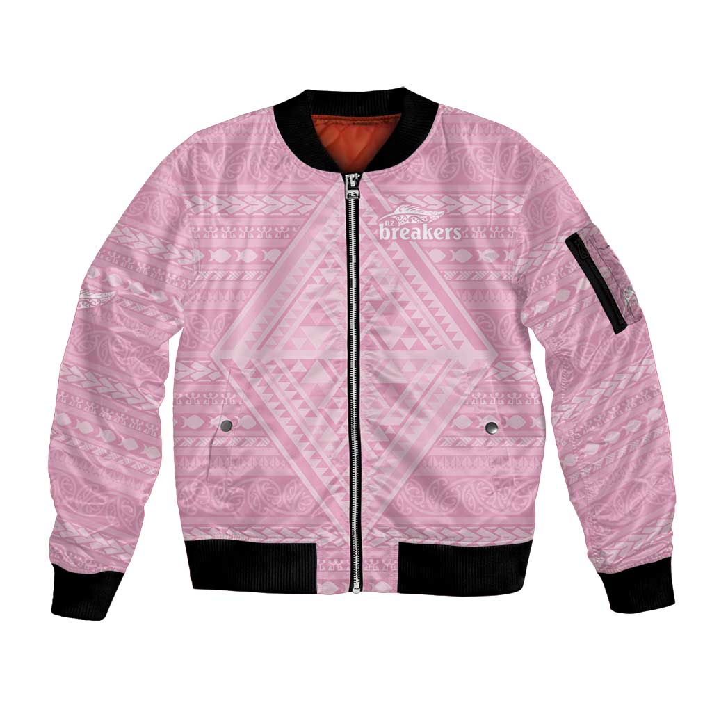 Custom New Zealand Basketball Indigenous Sleeve Zip Bomber Jacket - Polynesian Pride