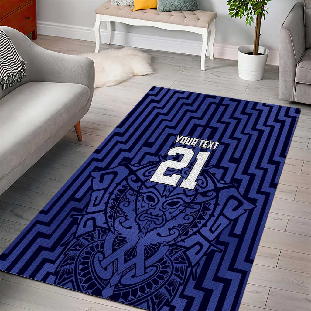 Custom Basketball New Zealand Area Rug Blue Maori Ta Moko Indigenous - Polynesian Pride