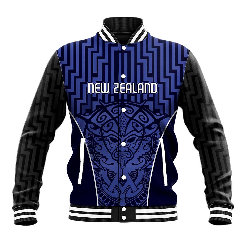 Custom Basketball New Zealand Baseball Jacket Blue Maori Ta Moko Indigenous - Polynesian Pride