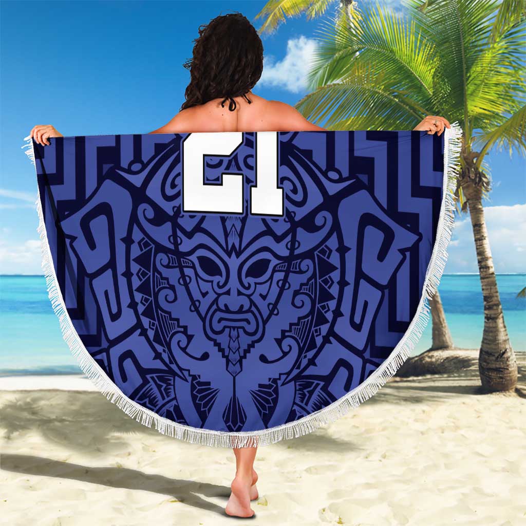 Custom Basketball New Zealand Beach Blanket Blue Maori Ta Moko Indigenous - Polynesian Pride