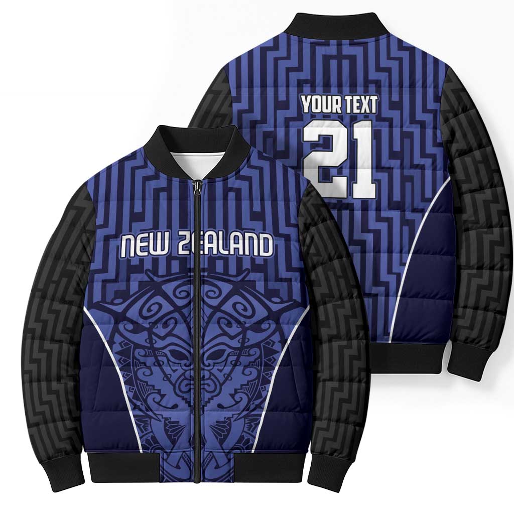 Custom Basketball New Zealand Bomber Puffer Jacket Blue Maori Ta Moko Indigenous - Polynesian Pride