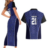 Custom Basketball New Zealand Couples Matching Short Sleeve Bodycon Dress and Hawaiian Shirt Blue Maori Ta Moko Indigenous - Polynesian Pride