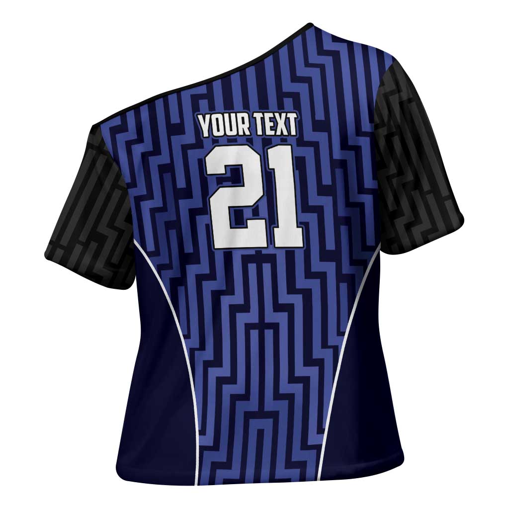 Custom Basketball New Zealand Cross Shoulder Shirt Blue Maori Ta Moko Indigenous - Polynesian Pride