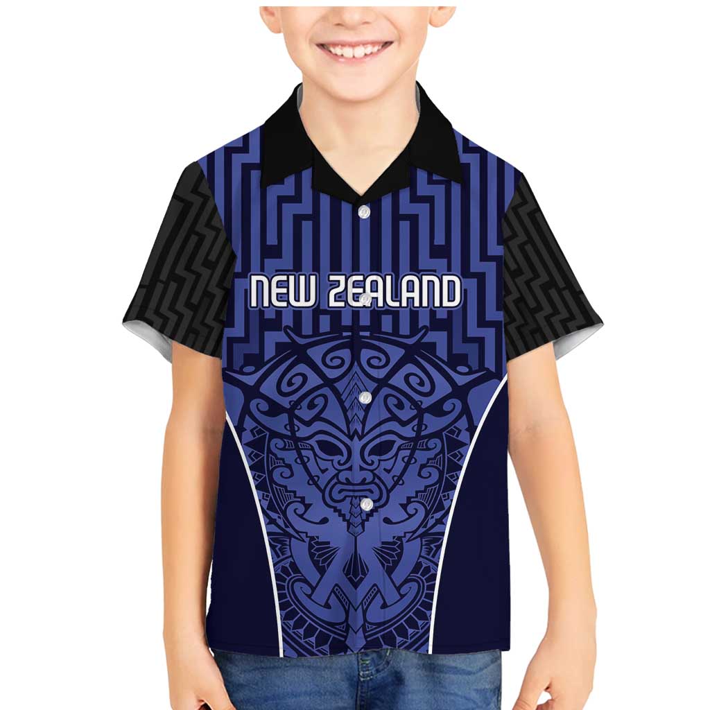 Custom Basketball New Zealand Family Matching Mermaid Dress and Hawaiian Shirt Blue Maori Ta Moko Indigenous - Polynesian Pride