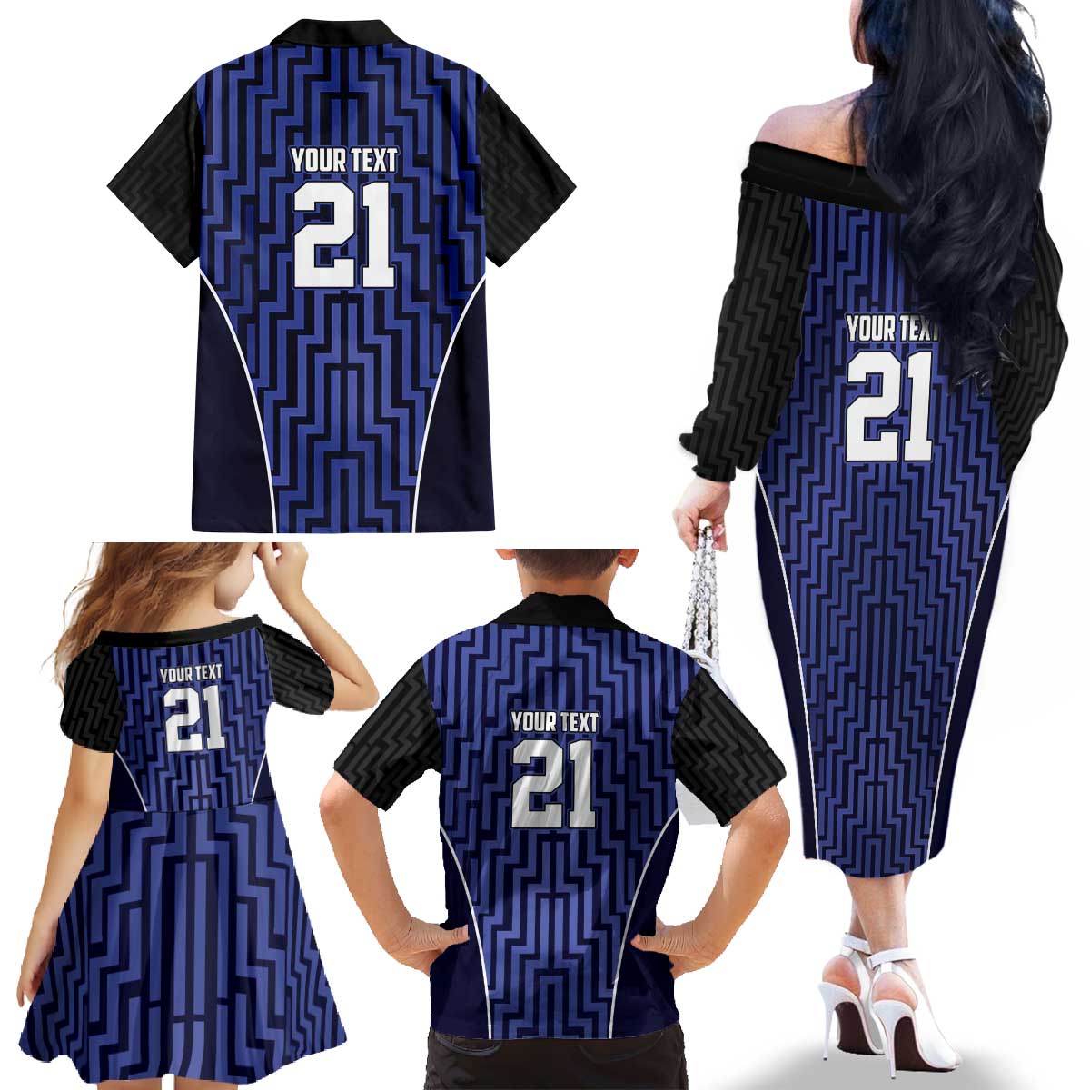 Custom Basketball New Zealand Family Matching Off The Shoulder Long Sleeve Dress and Hawaiian Shirt Blue Maori Ta Moko Indigenous - Polynesian Pride