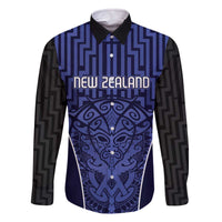 Custom Basketball New Zealand Family Matching Off The Shoulder Long Sleeve Dress and Hawaiian Shirt Blue Maori Ta Moko Indigenous - Polynesian Pride