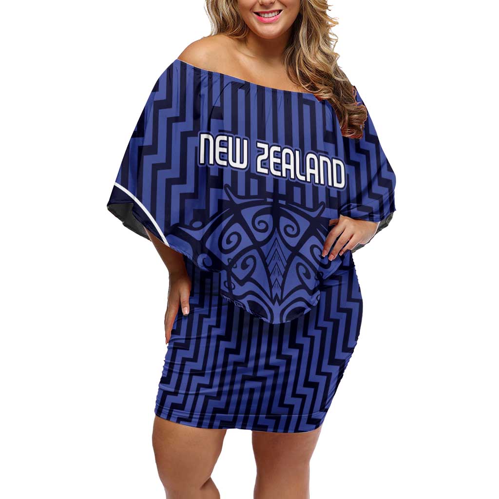 Custom Basketball New Zealand Family Matching Off Shoulder Short Dress and Hawaiian Shirt Blue Maori Ta Moko Indigenous - Polynesian Pride