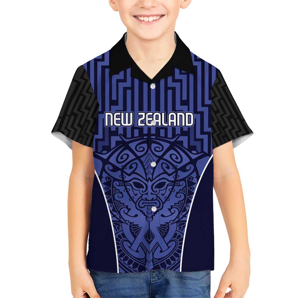 Custom Basketball New Zealand Family Matching Puletasi and Hawaiian Shirt Blue Maori Ta Moko Indigenous - Polynesian Pride
