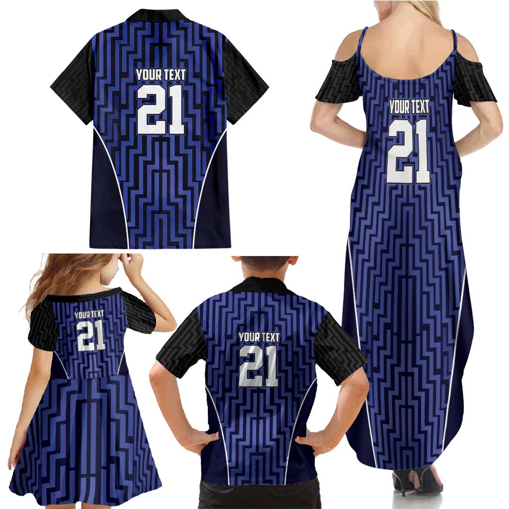 Custom Basketball New Zealand Family Matching Summer Maxi Dress and Hawaiian Shirt Blue Maori Ta Moko Indigenous - Polynesian Pride