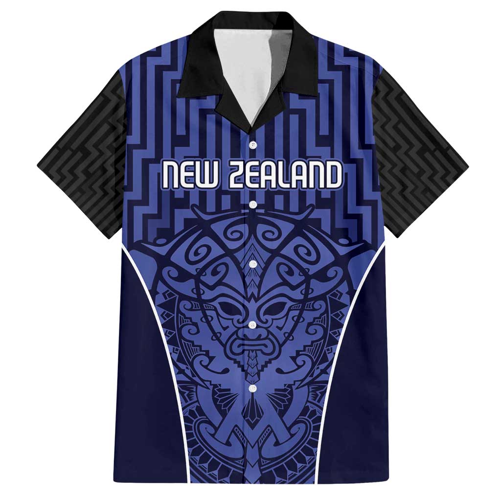 Custom Basketball New Zealand Family Matching Summer Maxi Dress and Hawaiian Shirt Blue Maori Ta Moko Indigenous - Polynesian Pride