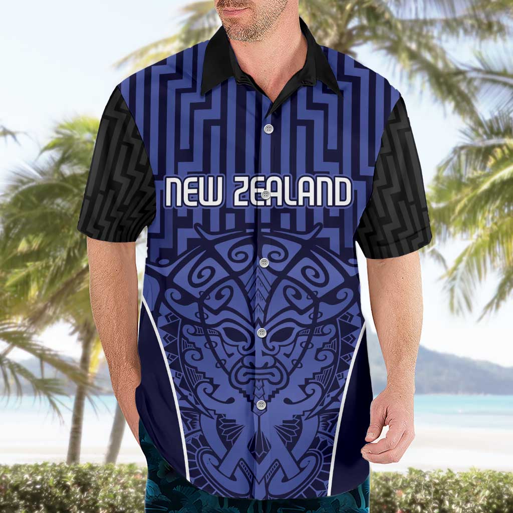 Custom Basketball New Zealand Hawaiian Shirt Blue Maori Ta Moko Indigenous - Polynesian Pride