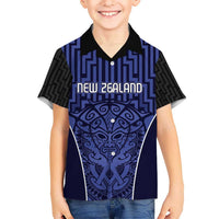 Custom Basketball New Zealand Kid Hawaiian Shirt Blue Maori Ta Moko Indigenous - Polynesian Pride