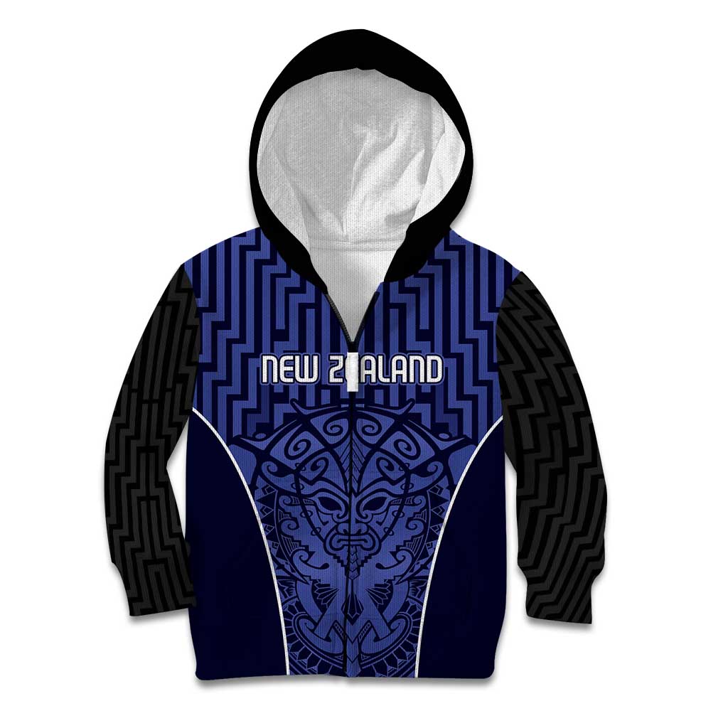 Custom Basketball New Zealand Kid Hoodie Blue Maori Ta Moko Indigenous - Polynesian Pride