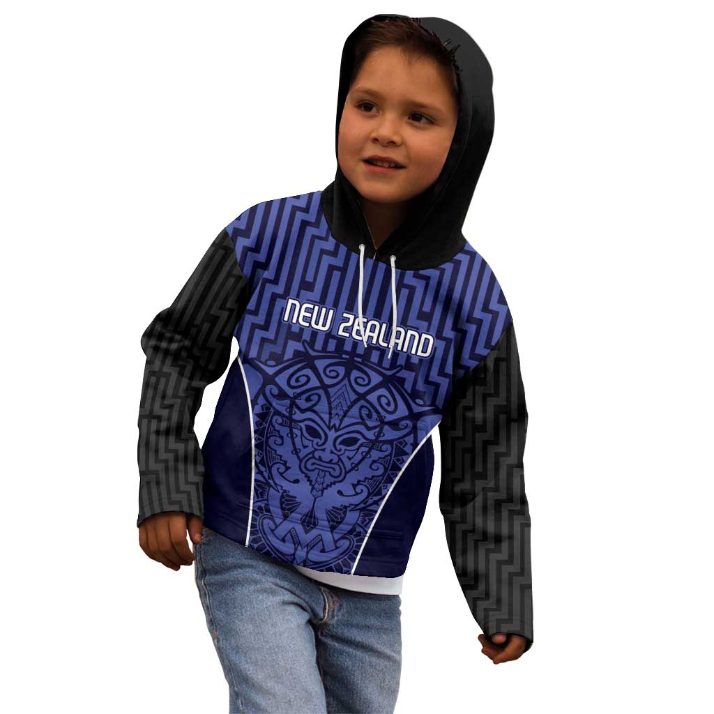 Custom Basketball New Zealand Kid Hoodie Blue Maori Ta Moko Indigenous - Polynesian Pride