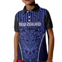 Custom Basketball New Zealand Kid Polo Shirt Blue Maori Ta Moko Indigenous - Polynesian Pride
