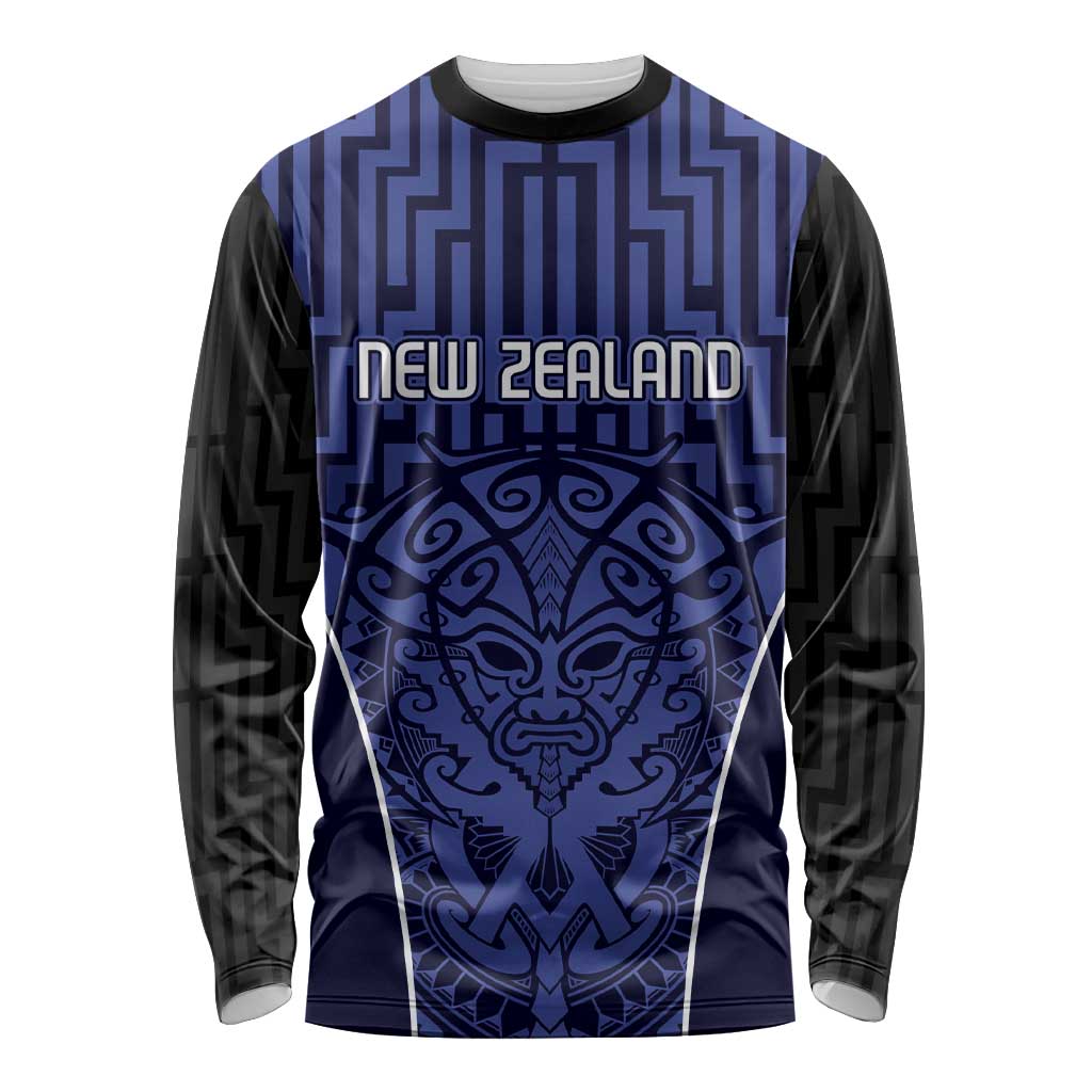 Custom Basketball New Zealand Long Sleeve Shirt Blue Maori Ta Moko Indigenous - Polynesian Pride