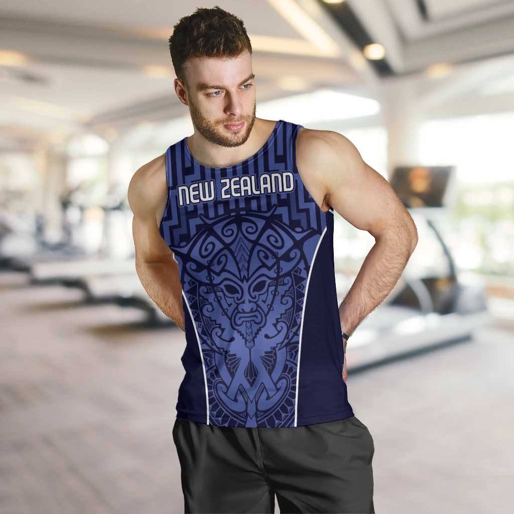 Custom Basketball New Zealand Men Tank Top Blue Maori Ta Moko Indigenous - Polynesian Pride