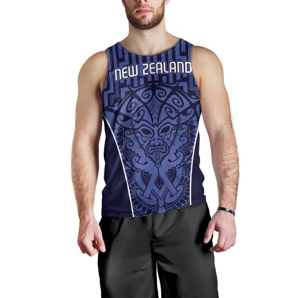Custom Basketball New Zealand Men Tank Top Blue Maori Ta Moko Indigenous - Polynesian Pride