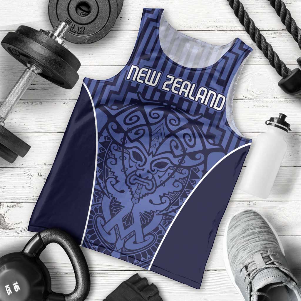 Custom Basketball New Zealand Men Tank Top Blue Maori Ta Moko Indigenous - Polynesian Pride
