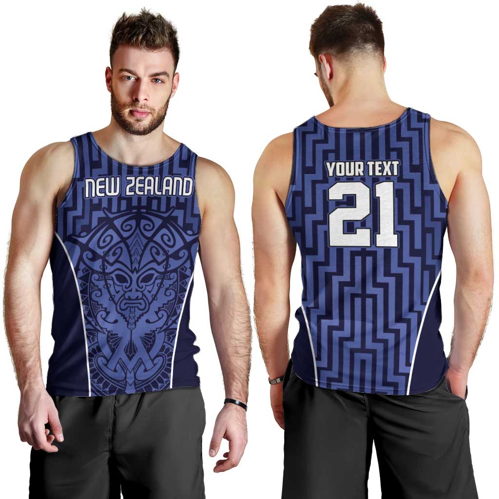 Custom Basketball New Zealand Men Tank Top Blue Maori Ta Moko Indigenous - Polynesian Pride