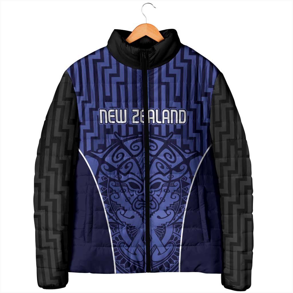 Custom Basketball New Zealand Padded Jacket Blue Maori Ta Moko Indigenous - Polynesian Pride