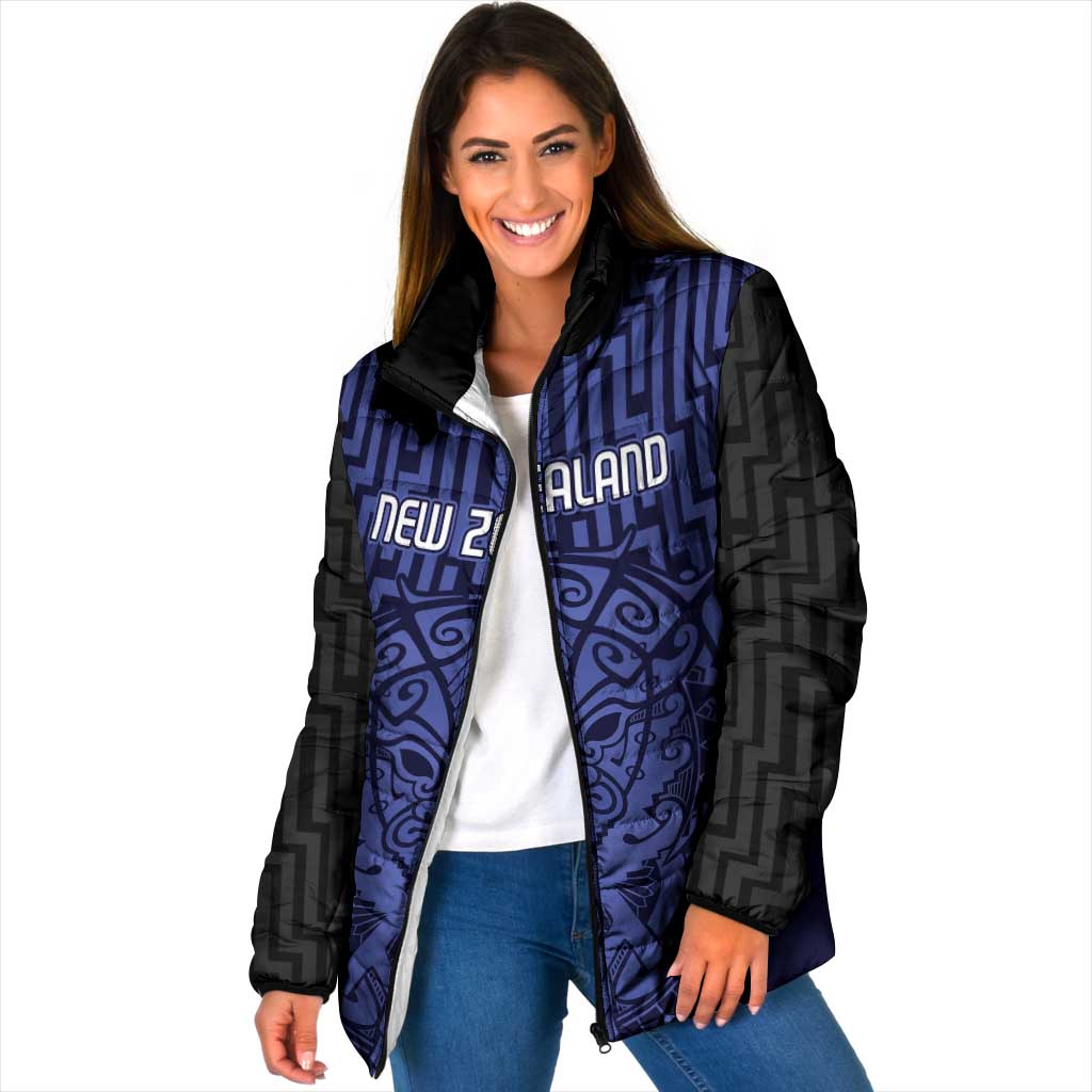 Custom Basketball New Zealand Padded Jacket Blue Maori Ta Moko Indigenous - Polynesian Pride