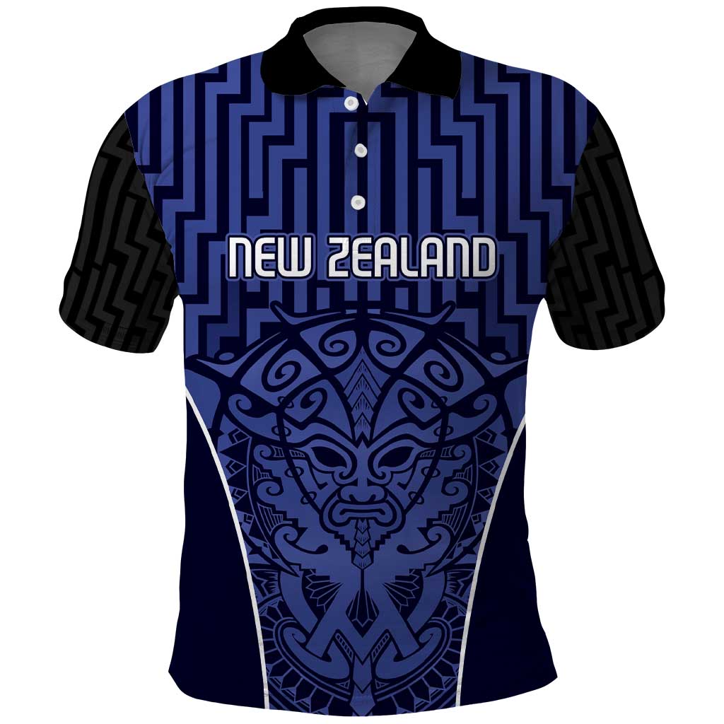 Custom Basketball New Zealand Polo Shirt Blue Maori Ta Moko Indigenous - Polynesian Pride