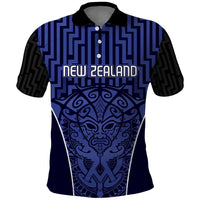 Custom Basketball New Zealand Polo Shirt Blue Maori Ta Moko Indigenous - Polynesian Pride